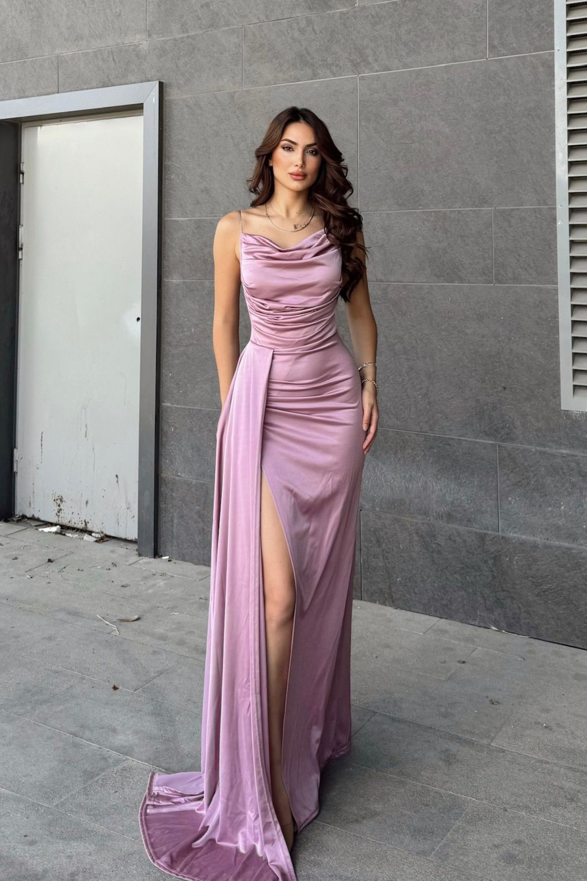 Allyso Degaje Yaka Yırtmaçlı Abiye 582243 LİLA