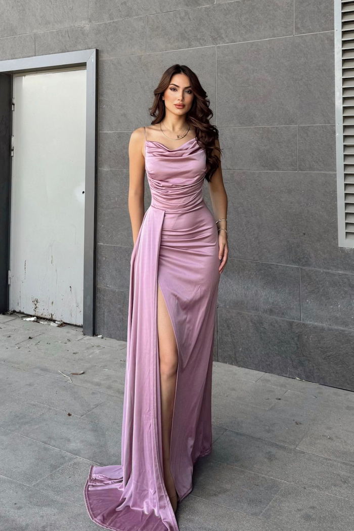 Allyso Degaje Yaka Yırtmaçlı Abiye 582243 LİLA