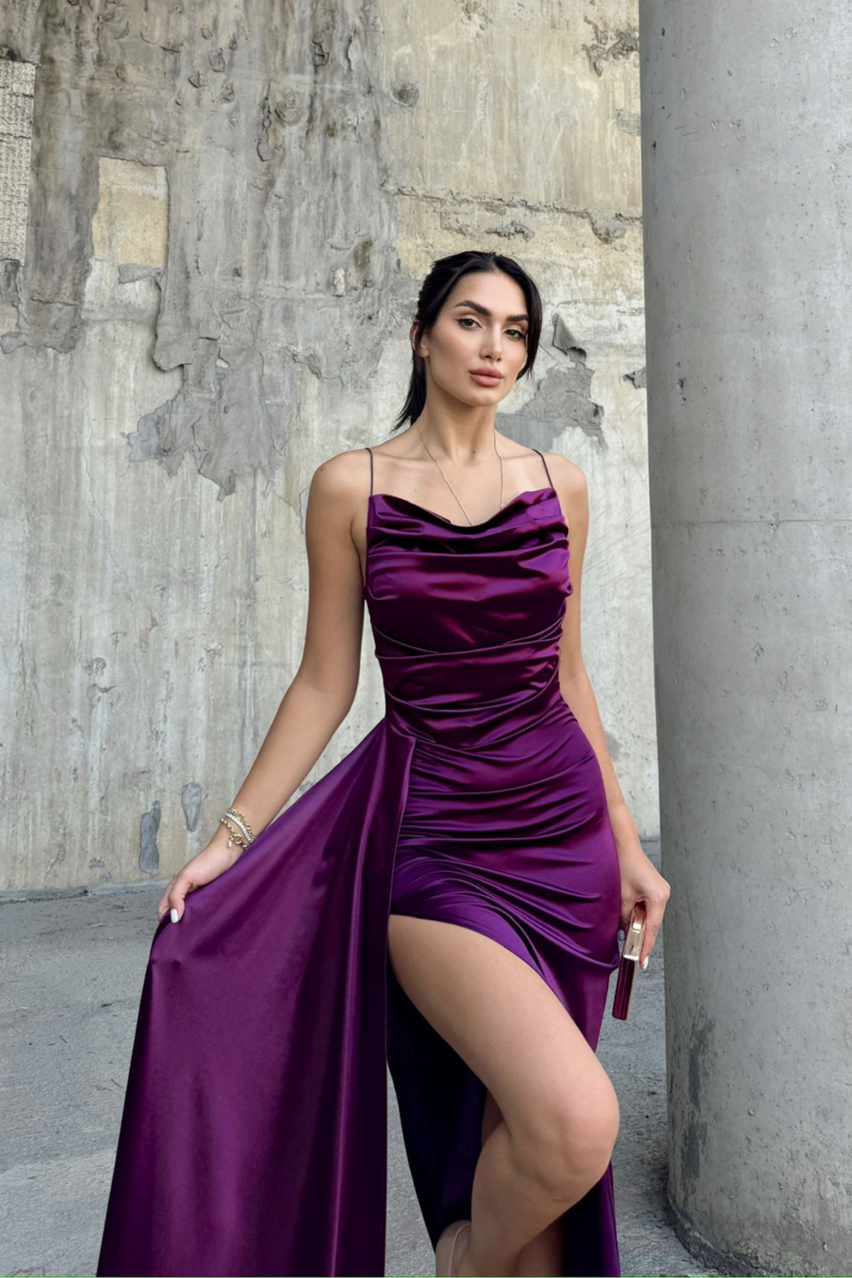 Allyso Degaje Yaka Yırtmaçlı Abiye 582243 MÜRDÜM