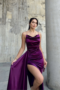 Allyso Degaje Yaka Yırtmaçlı Abiye 582243 MÜRDÜM