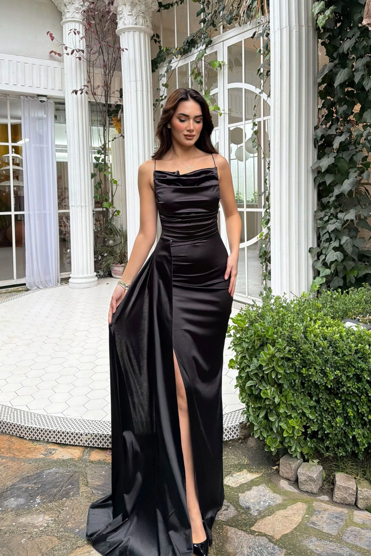 Allyso Degaje Yaka Yırtmaçlı Abiye 582243 SİYAH