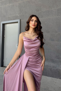 Allyso Degaje Yaka Yırtmaçlı Abiye 582243 LİLA