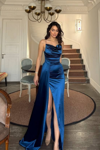 Allyso Degaje Yaka Yırtmaçlı Abiye 582243 İNDİGO