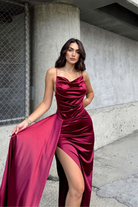 Allyso Degaje Yaka Yırtmaçlı Abiye 582243 BORDO