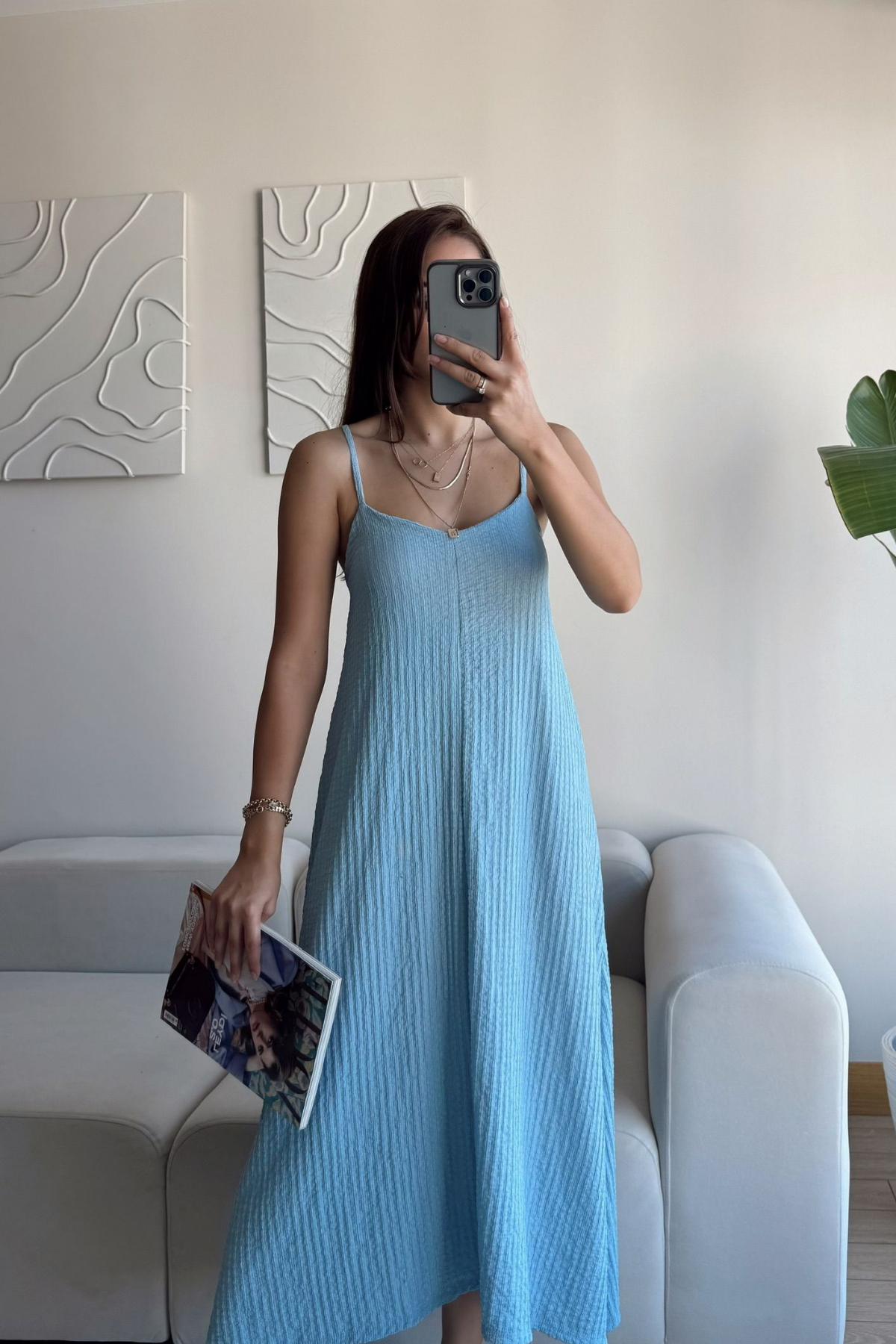Anna İp Askılı Bubble Elbise 13828 BEBE MAVİSİ