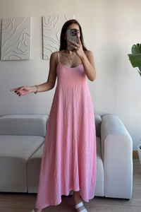 Anna İp Askılı Bubble Elbise 13828 PUDRA