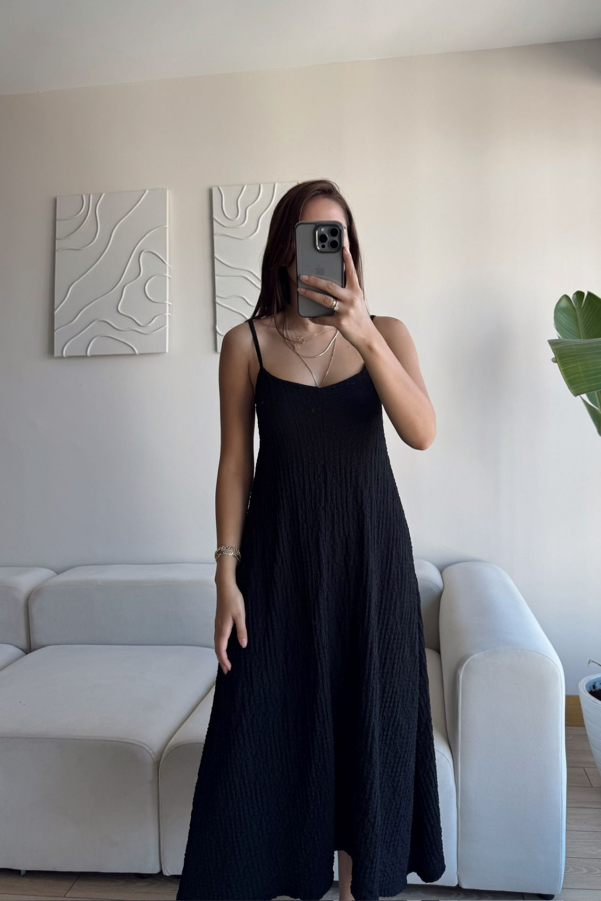 Anna İp Askılı Bubble Elbise 13828 SİYAH