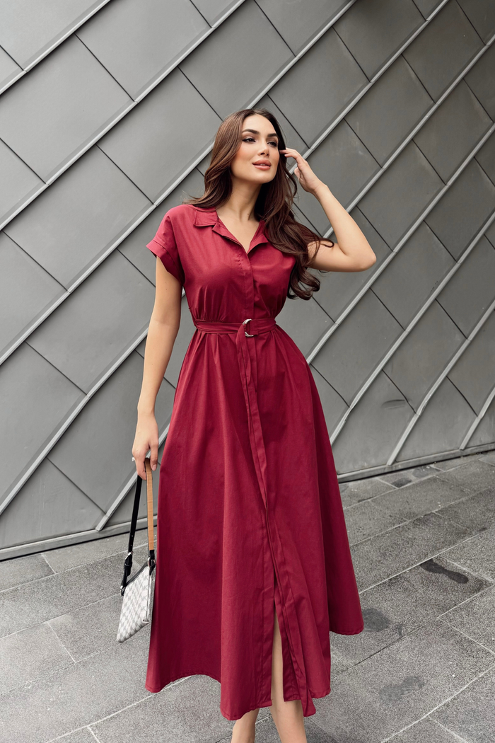 Artemis Kemerli Midi Boy Elbise 2365 BORDO