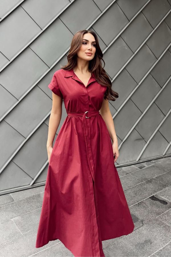 Artemis Kemerli Midi Boy Elbise 2365 BORDO