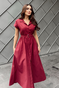 Artemis Kemerli Midi Boy Elbise 2365 BORDO