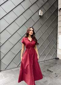 Artemis Kemerli Midi Boy Elbise 2365 BORDO