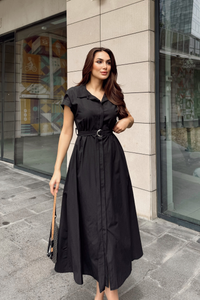 Artemis Kemerli Midi Boy Elbise 2365 SİYAH