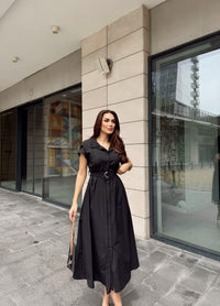 Artemis Kemerli Midi Boy Elbise 2365 SİYAH