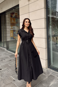 Artemis Kemerli Midi Boy Elbise 2365 SİYAH