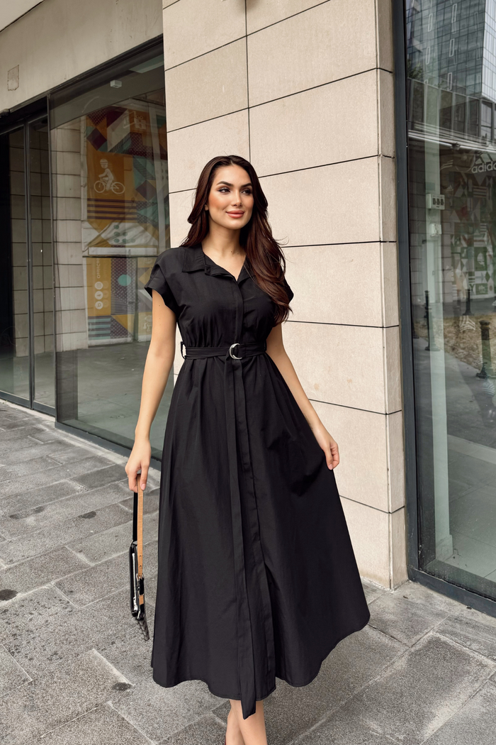Artemis Kemerli Midi Boy Elbise 2365 SİYAH