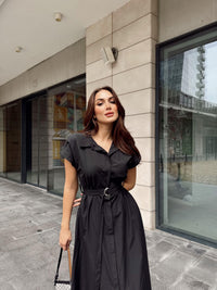 Artemis Kemerli Midi Boy Elbise 2365 SİYAH