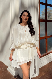 Arwen Fırfırlı Bağlama Detay Mini Elbise 221732 BEYAZ