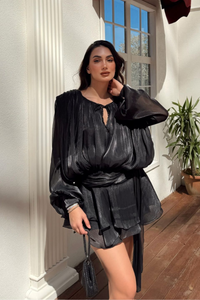 Arwen Fırfırlı Bağlama Detay Mini Elbise 221732 SİYAH