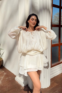 Arwen Fırfırlı Bağlama Detay Mini Elbise 221732 BEYAZ