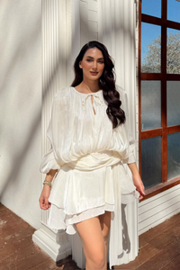 Arwen Fırfırlı Bağlama Detay Mini Elbise 221732 BEYAZ