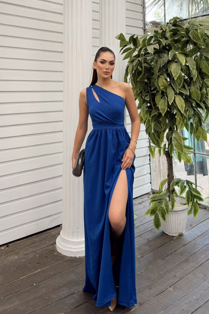 Avril Tek Omuz Yırtmaçlı Abiye 582160 SAKS MAVİSİ B3X R
