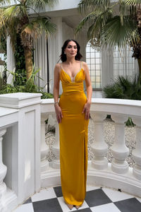 Aybeniz Taş İşleme Askılı Saten Abiye 1133 SARI