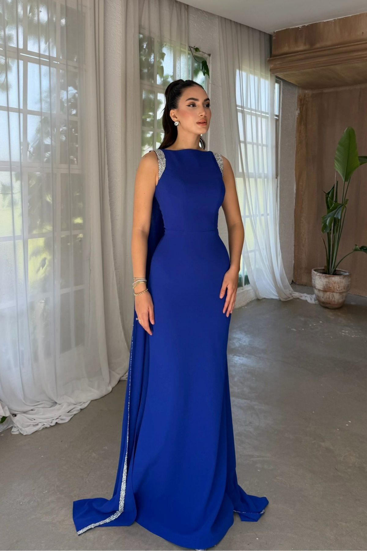 Aysima Kol İşlemeli Kuyruk Detay Abiye 1122 SAKS MAVİSİ