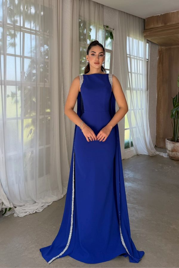 Aysima Kol İşlemeli Kuyruk Detay Abiye 1122 SAKS MAVİSİ