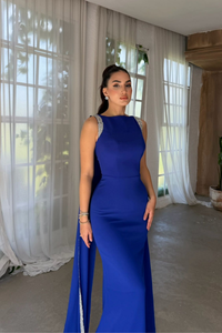 Aysima Kol İşlemeli Kuyruk Detay Abiye 1122 SAKS MAVİSİ