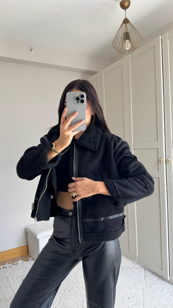Bellina Peluş Kaplama Kaban 6529 SİYAH