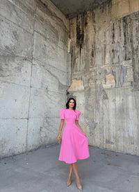 Berra Karpuz Kol Midi Elbise 2249 PEMBE
