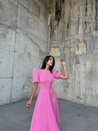 Berra Karpuz Kol Midi Elbise 2249 PEMBE