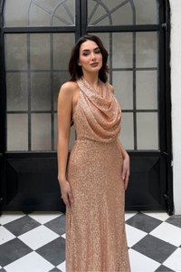 Berrak Payet İşleme Degaje Yaka Abiye 1089 GOLD
