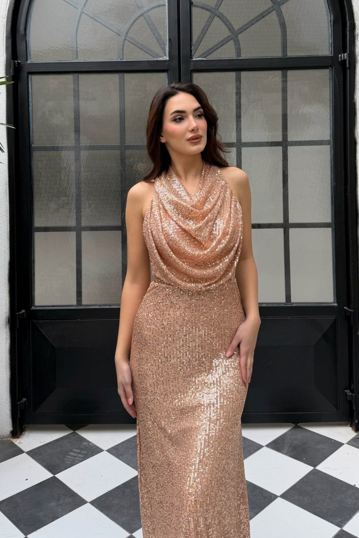 Berrak Payet İşleme Degaje Yaka Abiye 1089 GOLD