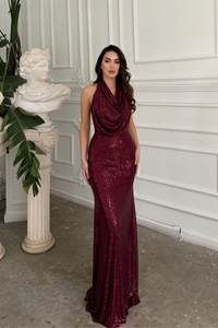 Berrak Payet İşleme Degaje Yaka Abiye 1089 BORDO
