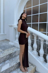 Beta Kuyruk Detay Mini Elbise 5073 ACI KAHVE