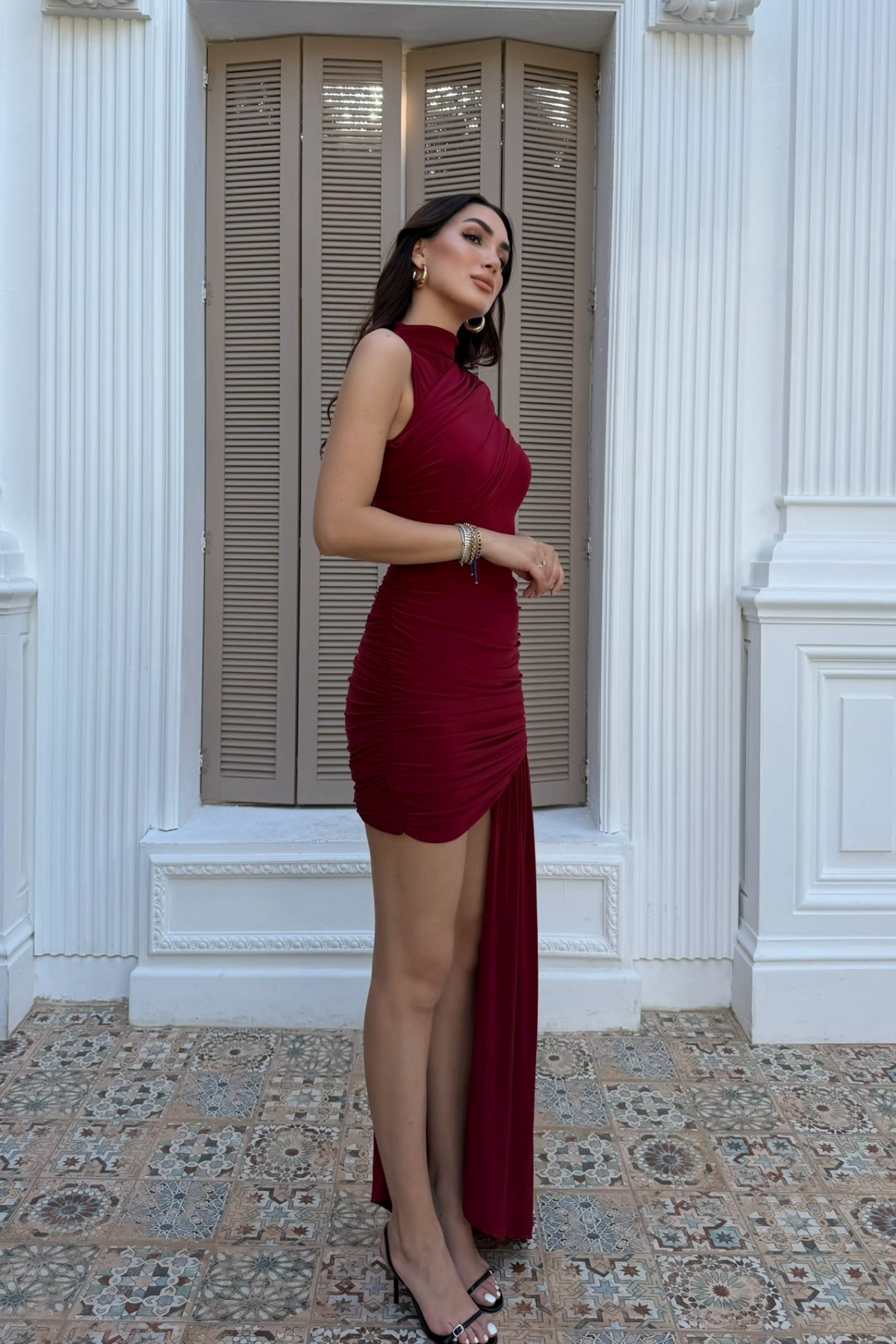 Beta Kuyruk Detay Mini Elbise 5073 BORDO