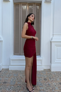 Beta Kuyruk Detay Mini Elbise 5073 BORDO