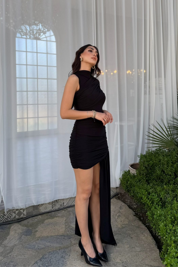 Beta Kuyruk Detay Mini Elbise 5073 SİYAH