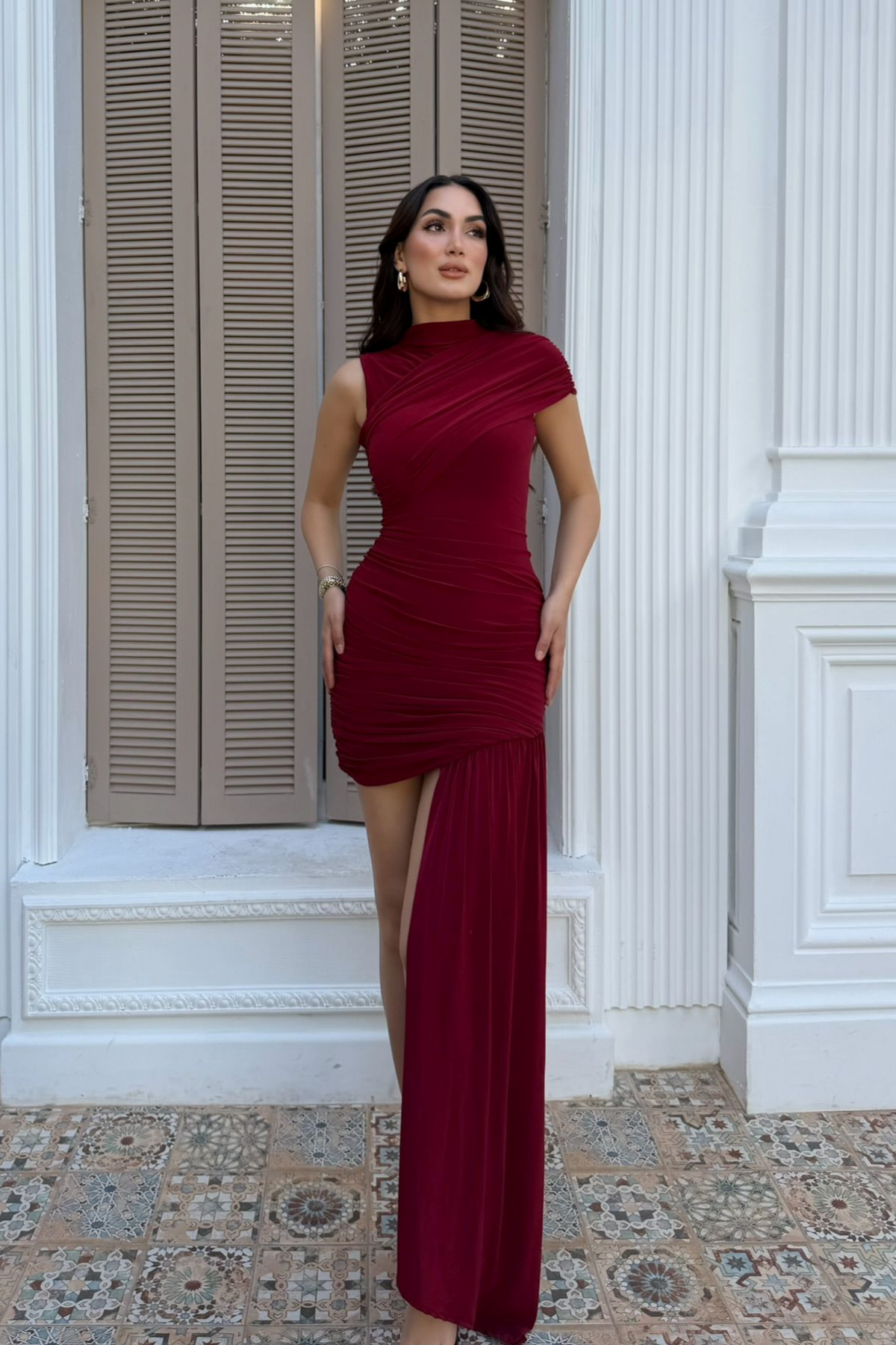 Beta Kuyruk Detay Mini Elbise 5073 BORDO