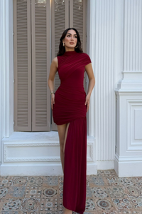 Beta Kuyruk Detay Mini Elbise 5073 BORDO