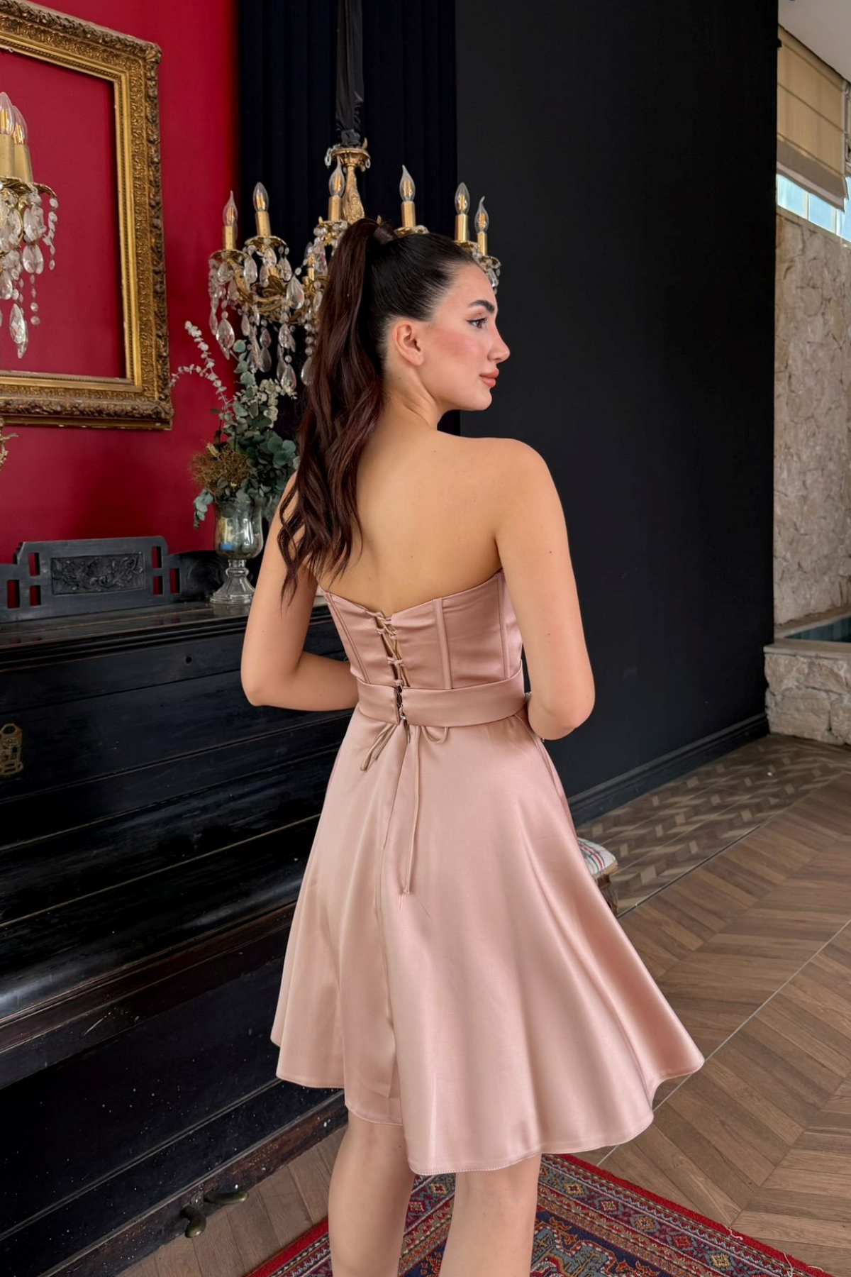 Blanca Straplez Gül Detay Mini Elbise 1101 TABA