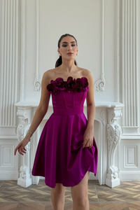Blanca Straplez Gül Detay Mini Elbise 1101 MOR