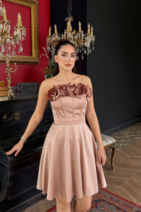 Blanca Straplez Gül Detay Mini Elbise 1101 TABA
