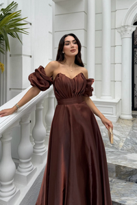 Burçak Balon Kol Prenses Abiye 401 ACI KAHVE