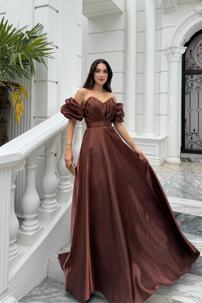 Burçak Balon Kol Prenses Abiye 401 ACI KAHVE