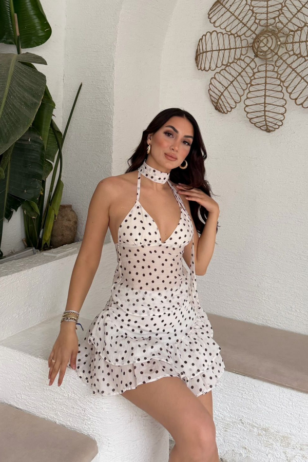 Burçe Tül Puantiyeli Bluz Etek İkili Takım 3042 BEYAZ