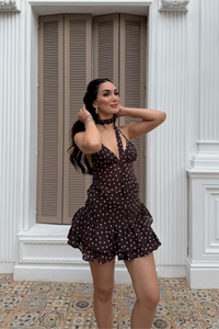 Burçe Tül Puantiyeli Bluz Etek İkili Takım 3042 ACI KAHVE