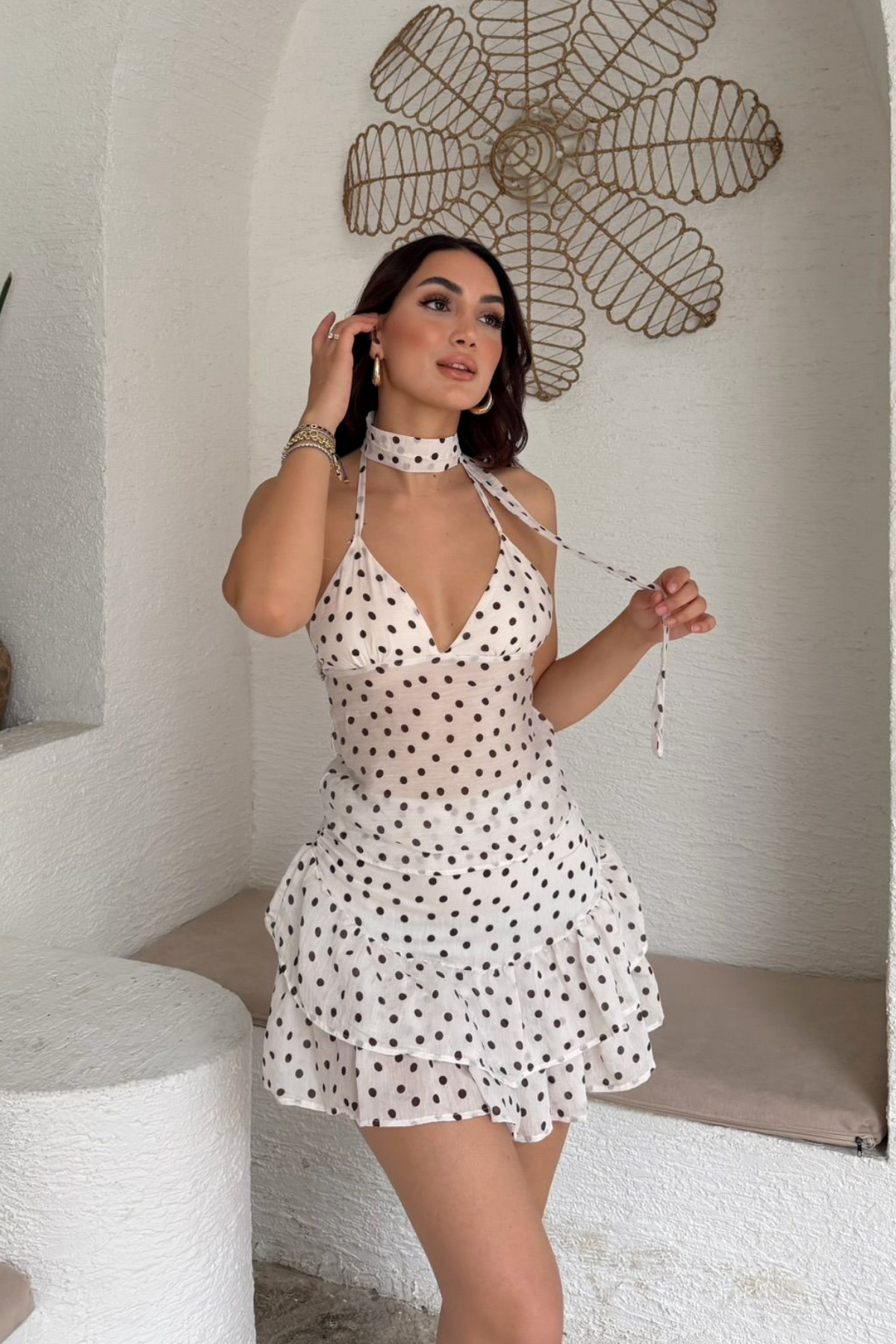 Burçe Tül Puantiyeli Bluz Etek İkili Takım 3042 BEYAZ