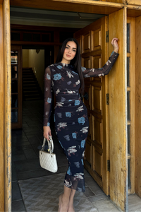 Büzgülü Maxi Tül Elbise 3079 KARIŞIK